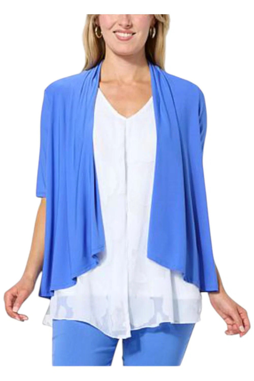 Nina Leonard Women's Elbow-Sleeve Drape-Front Bolero Blue Violet - Regular